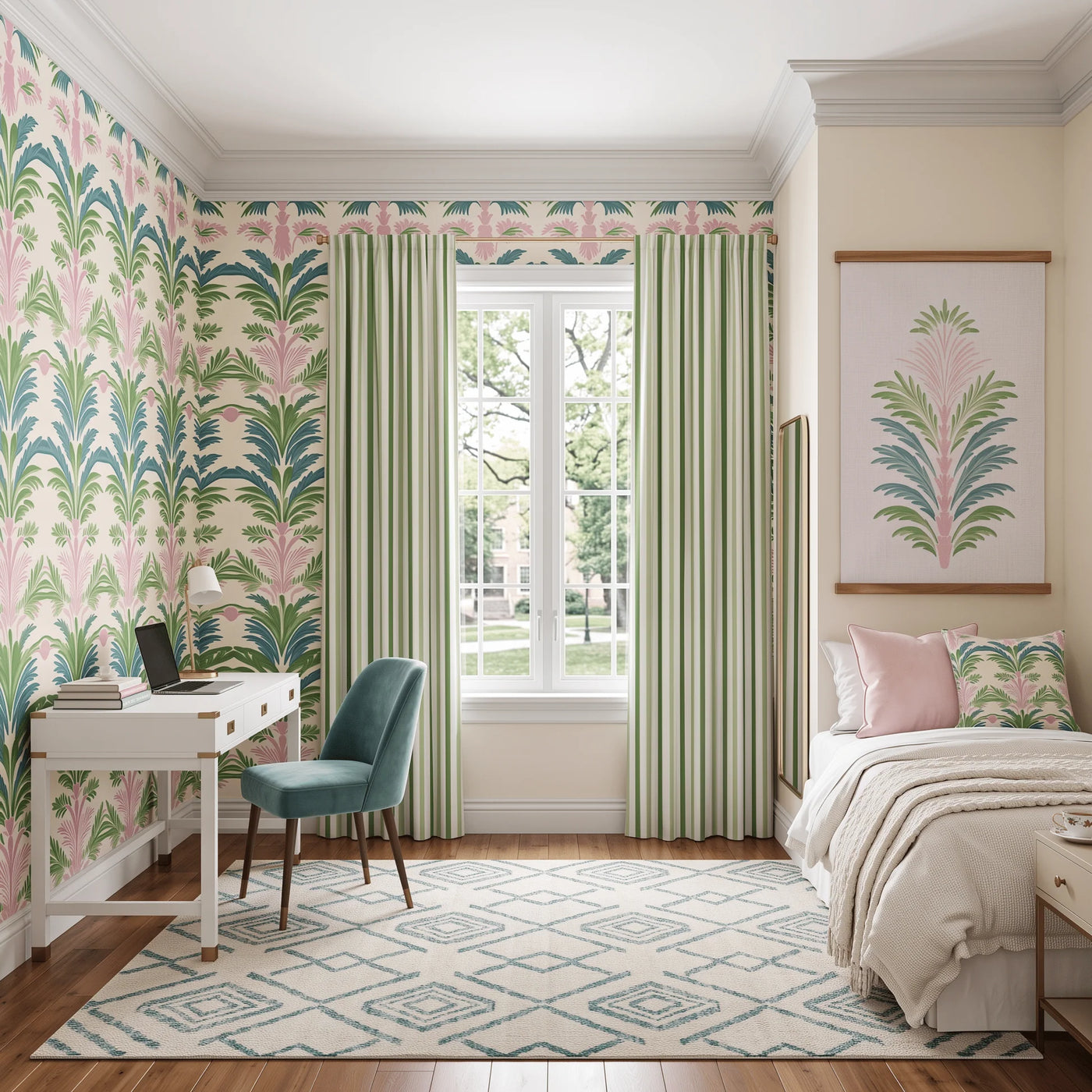 Bellagio Blush peel & stick wallpaper shown on a wall