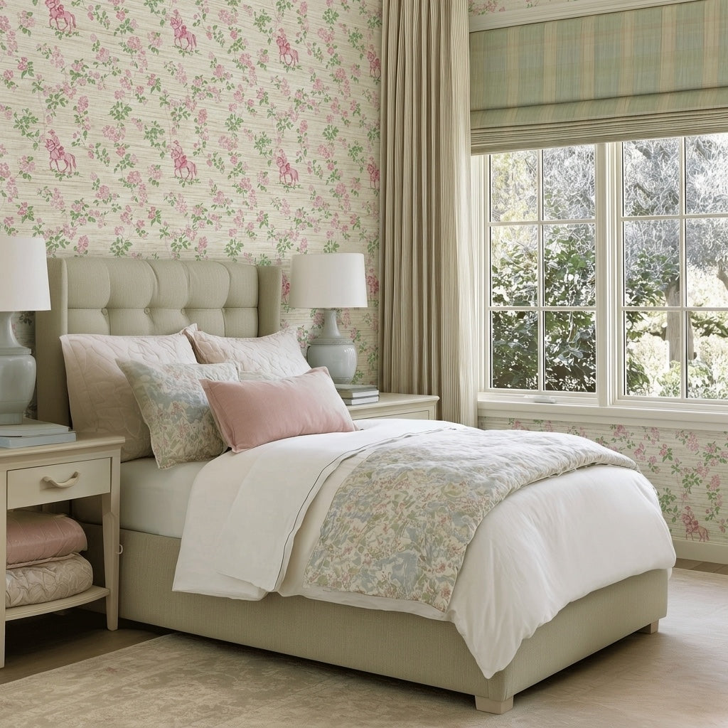 Blush Equestrian Faux Grasscloth Wallpaper