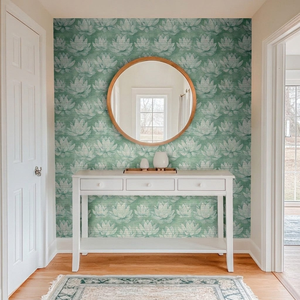 Misty Bloom Faux Grasscloth Wallpaper