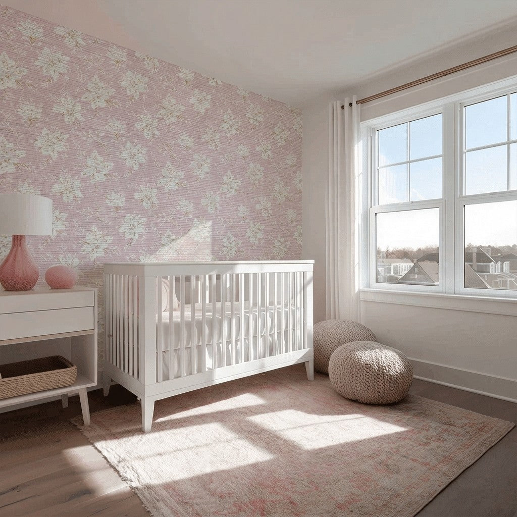 Sugarplum Petals Faux Grasscloth Wallpaper
