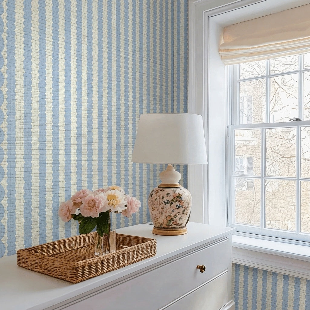 Blueberry Stripes Faux Grasscloth Wallpaper