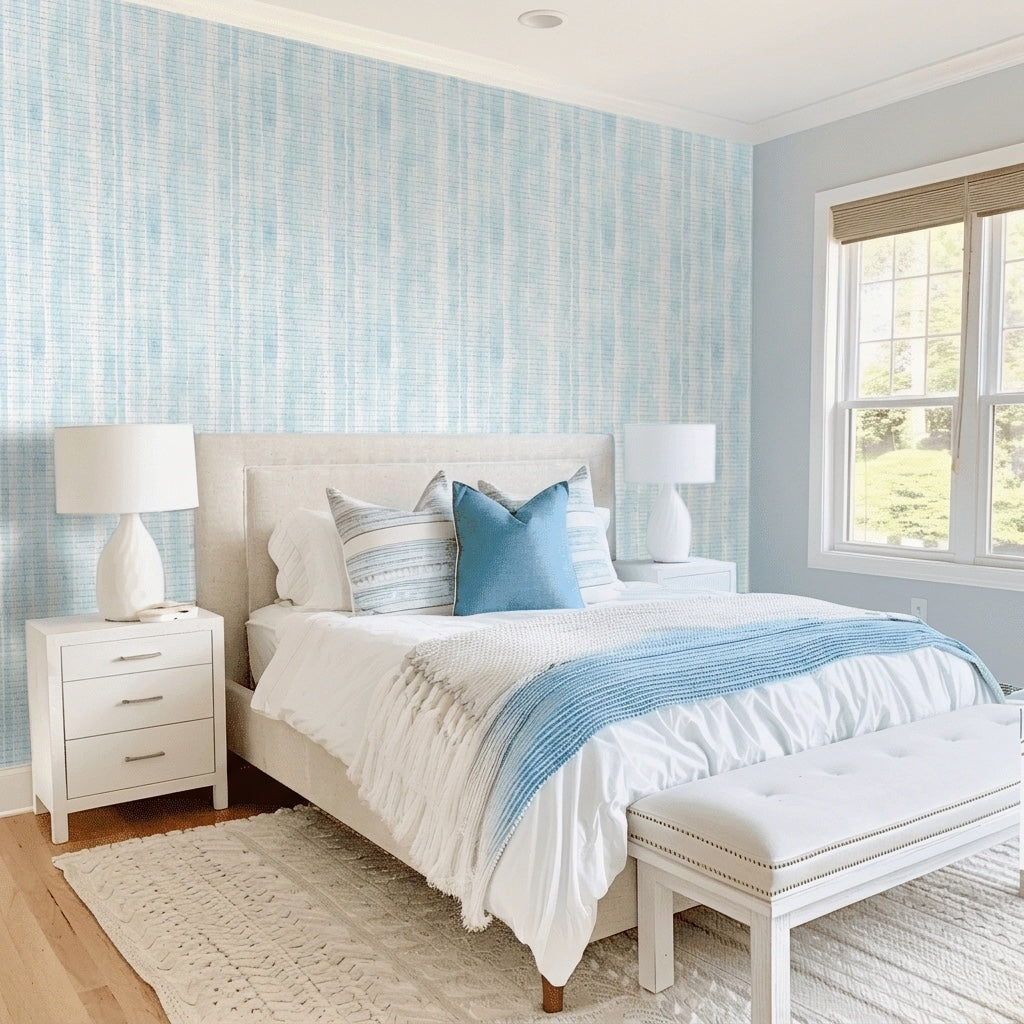 Blue Emily Faux Grasscloth Wallpaper