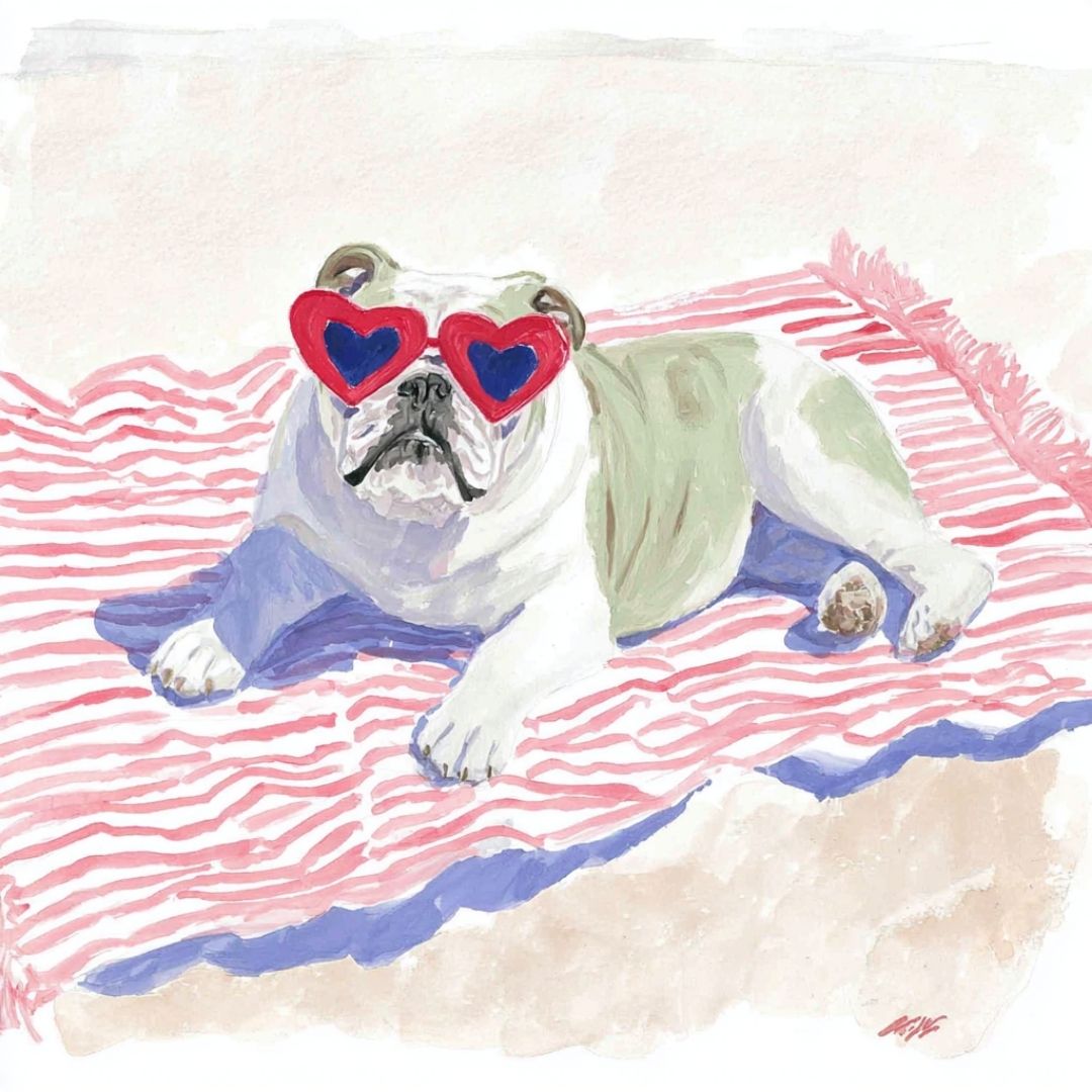 Beach Day Bulldog -  Art Print