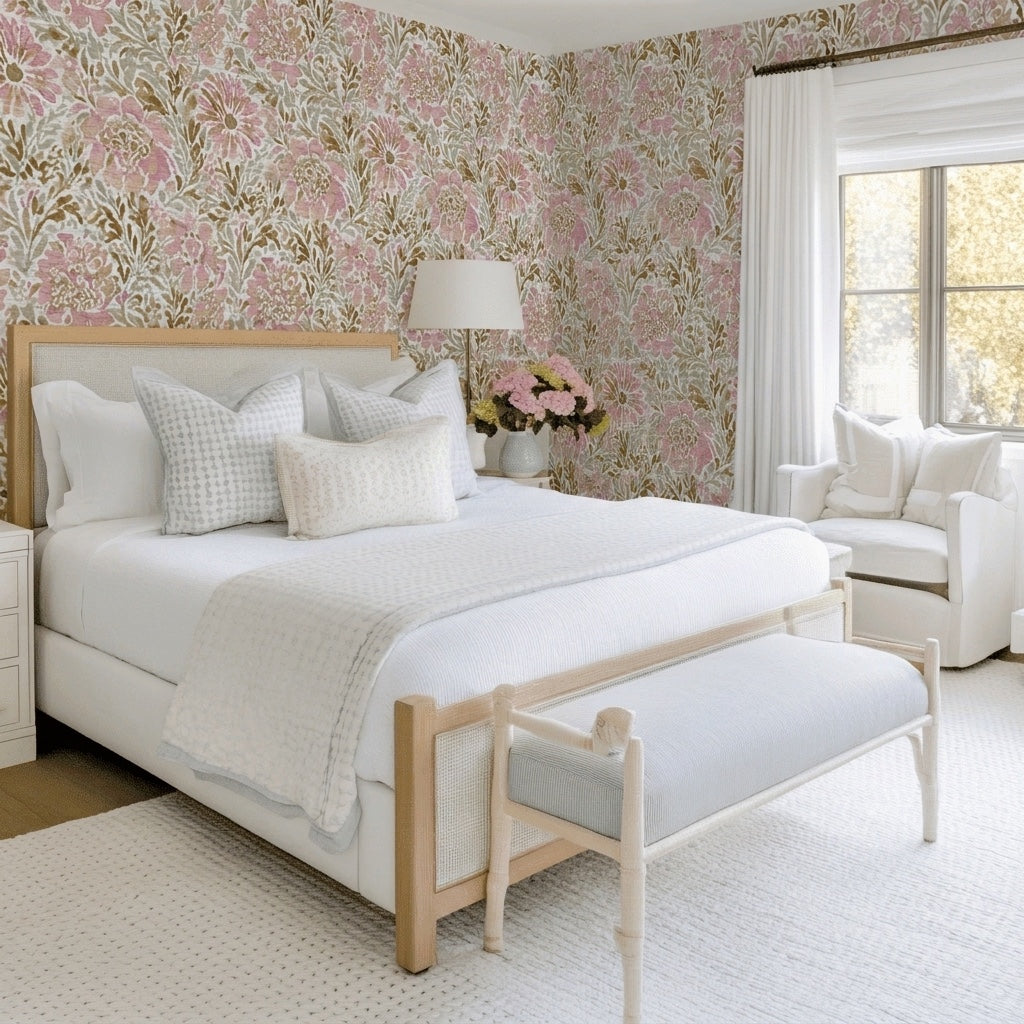 Blush Birch Faux Grasscloth Wallpaper