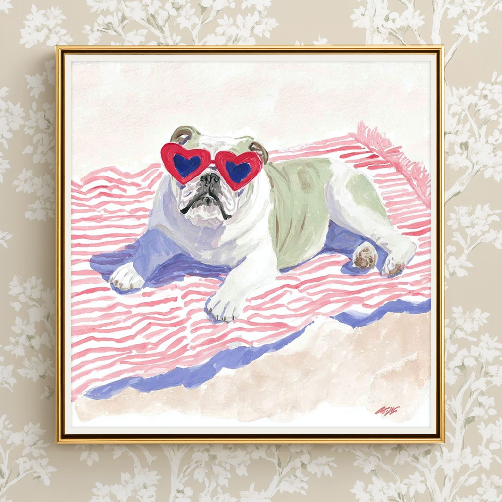 Beach Day Bulldog -  Art Print