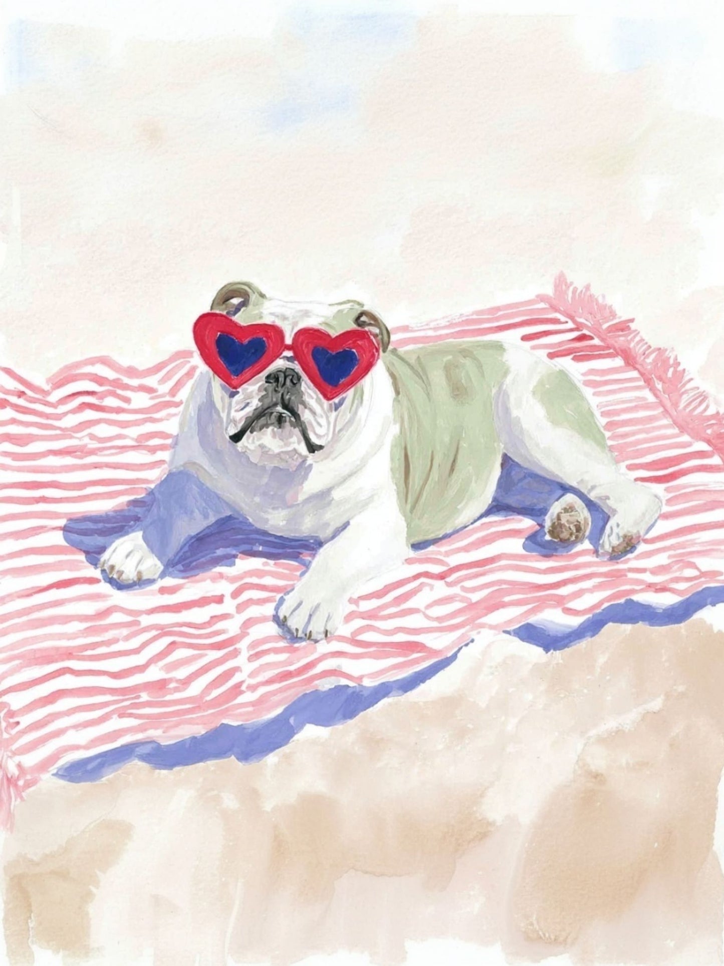 Beach Day Bulldog -  Art Print