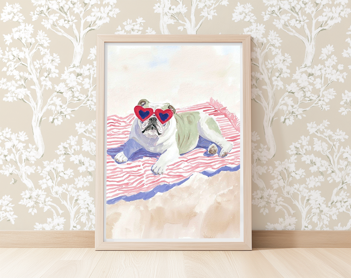Beach Day Bulldog -  Art Print
