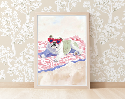 Beach Day Bulldog -  Art Print