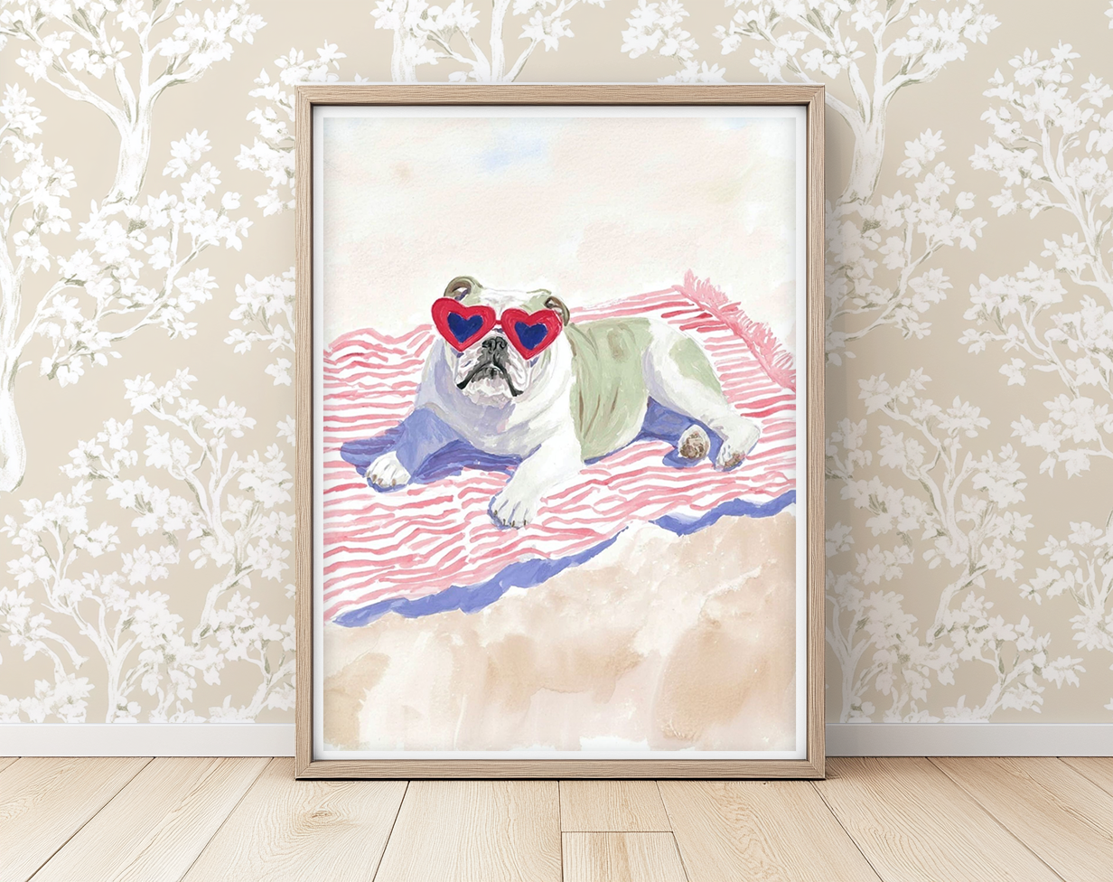Beach Day Bulldog -  Art Print