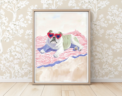 Beach Day Bulldog -  Art Print
