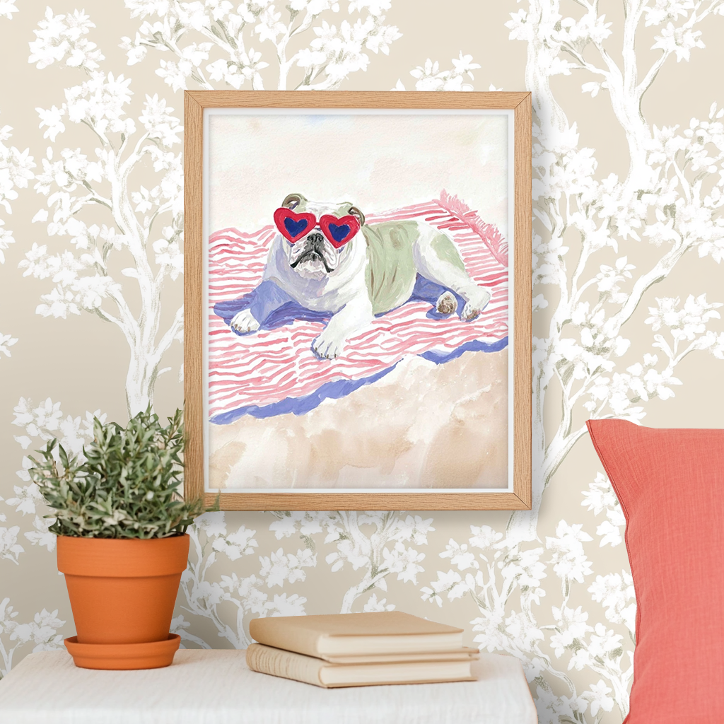Beach Day Bulldog -  Art Print