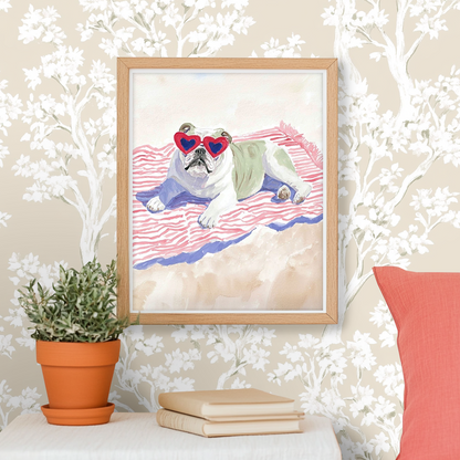 Beach Day Bulldog -  Art Print