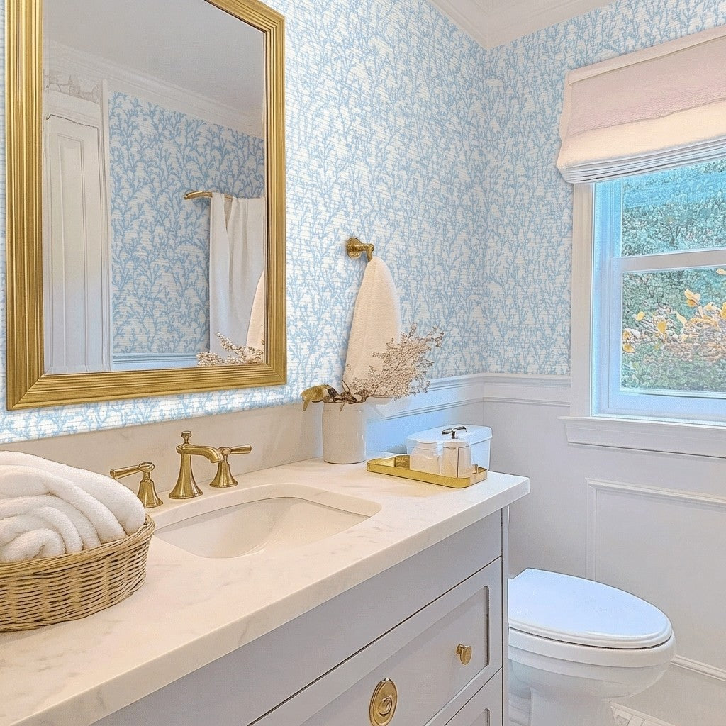 Seafoam Meadow Faux Grasscloth Wallpaper