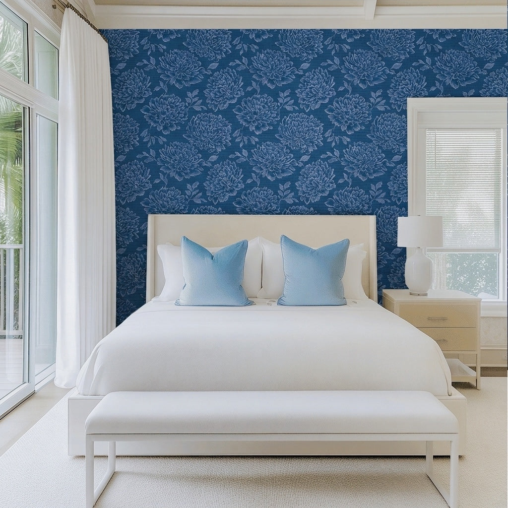 Bedford Blue Faux Grasscloth Wallpaper