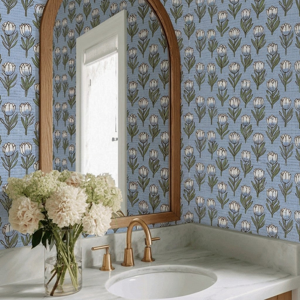 Tulip Parade Faux Grasscloth Wallpaper