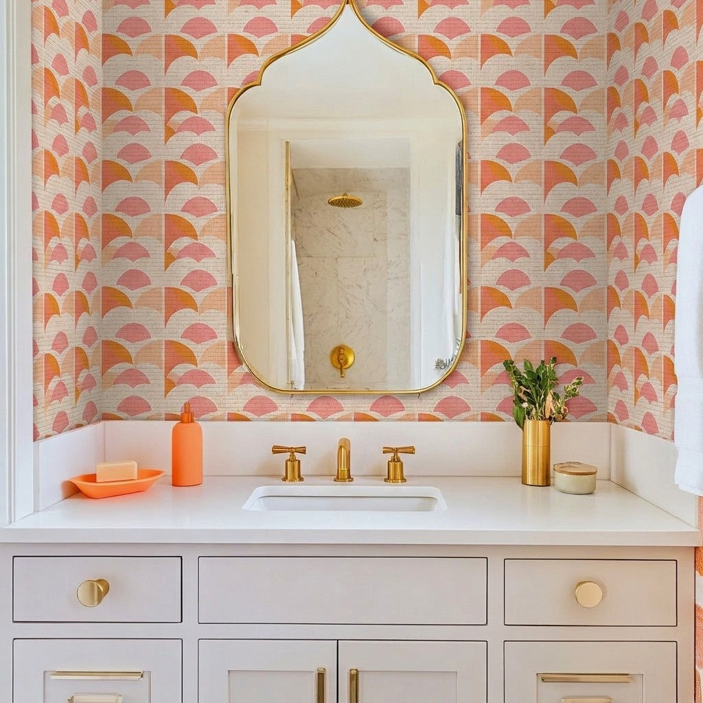 Peachy Pops Faux Grasscloth Wallpaper