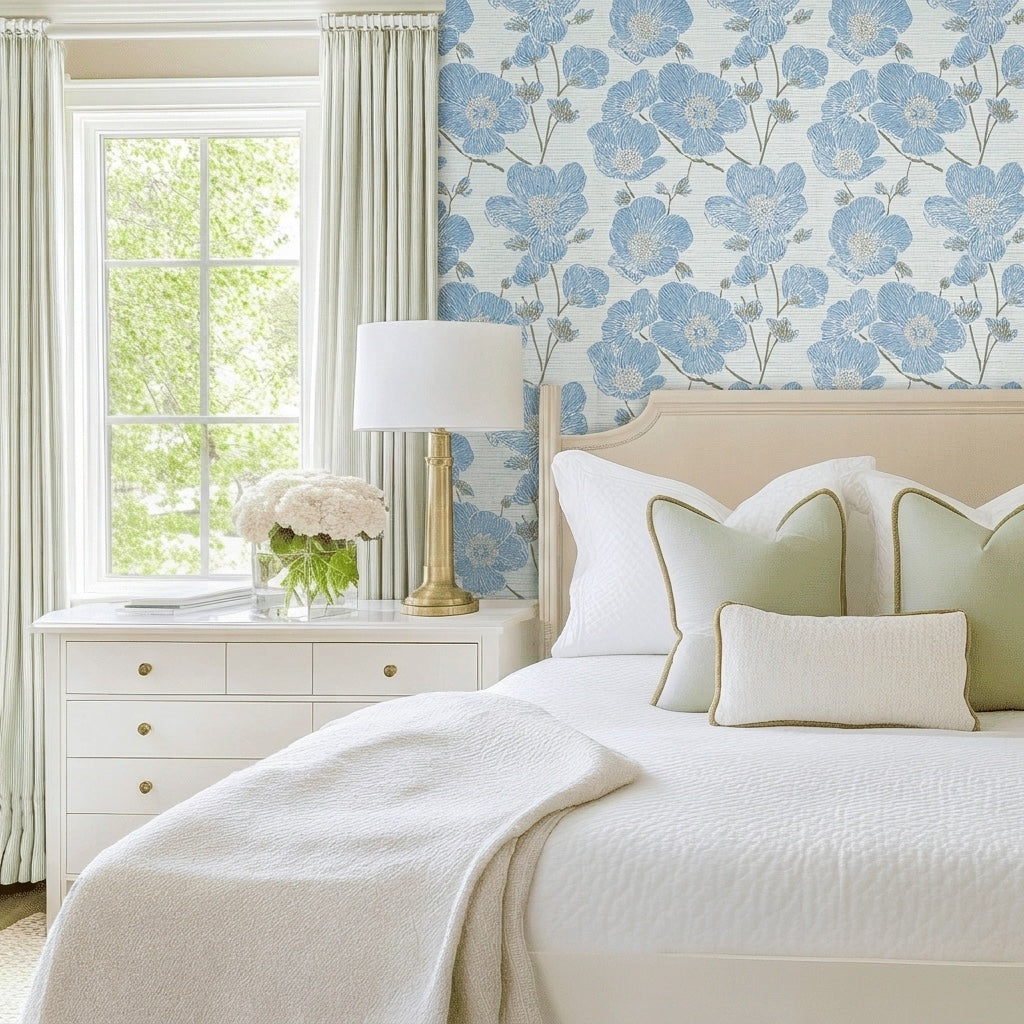 Blue Dresses Faux Grasscloth Wallpaper