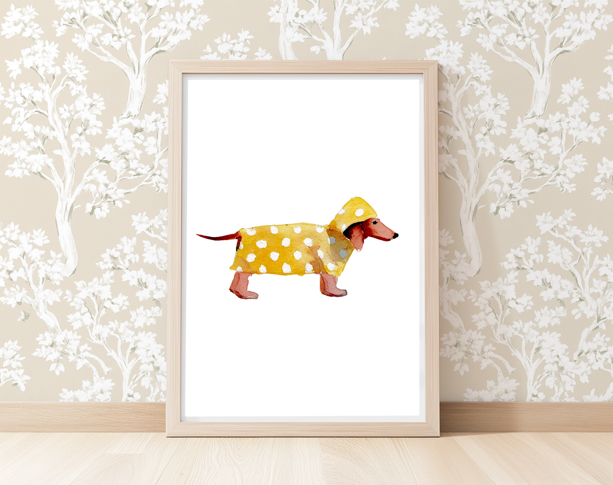 Rrainy Day Dachshund -  Art Print