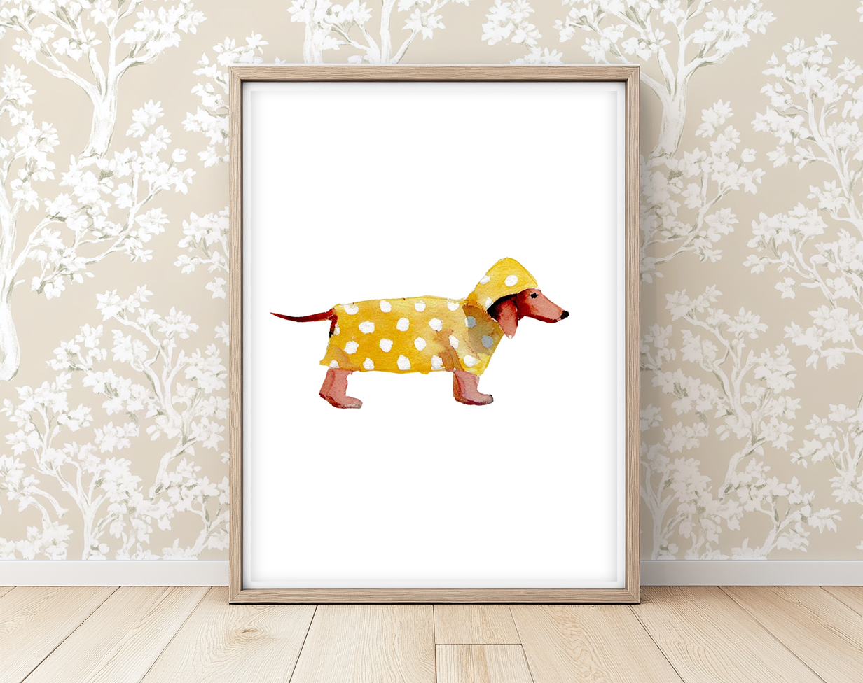 Rrainy Day Dachshund -  Art Print