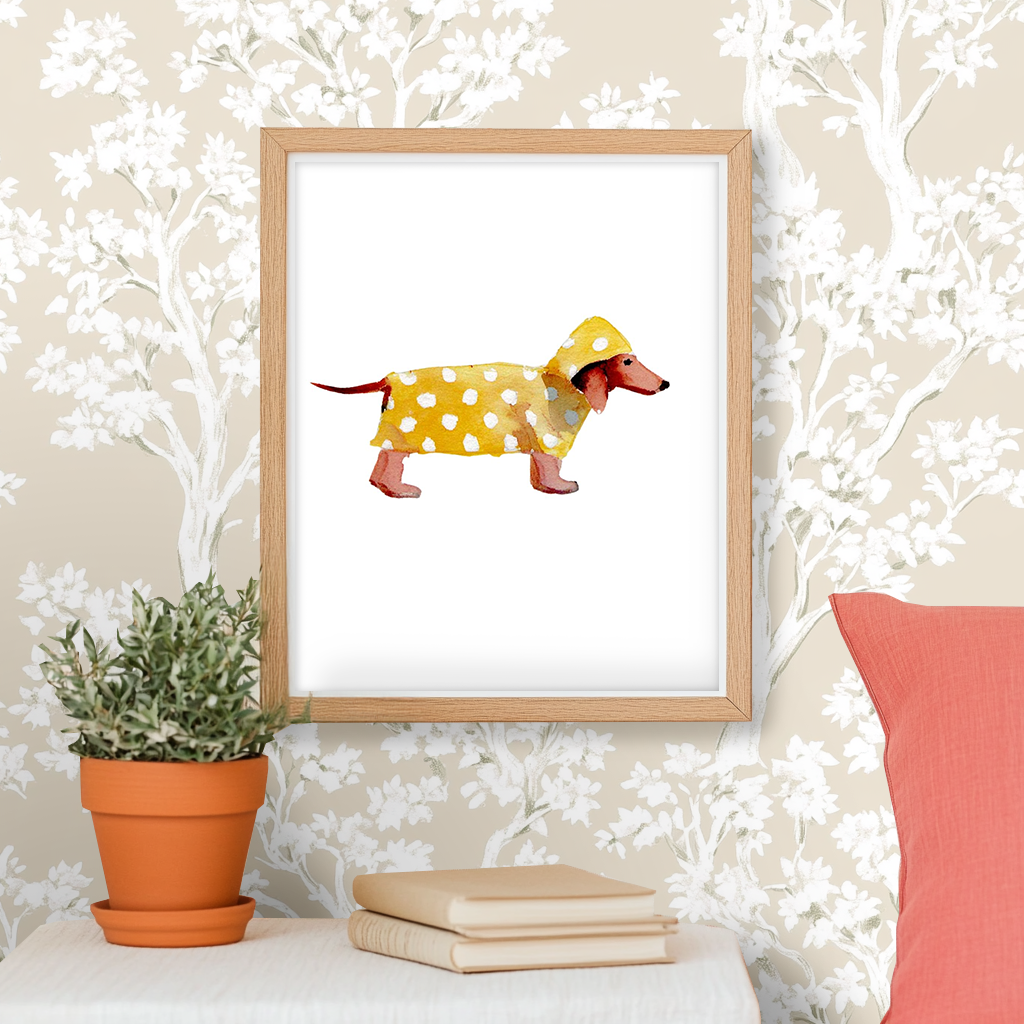 Rrainy Day Dachshund -  Art Print