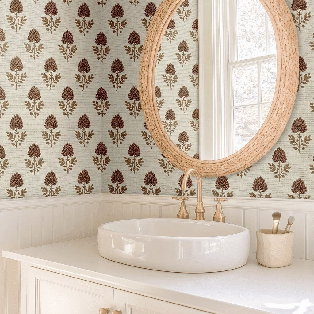 Ivy Blooms Faux Grasscloth Wallpaper