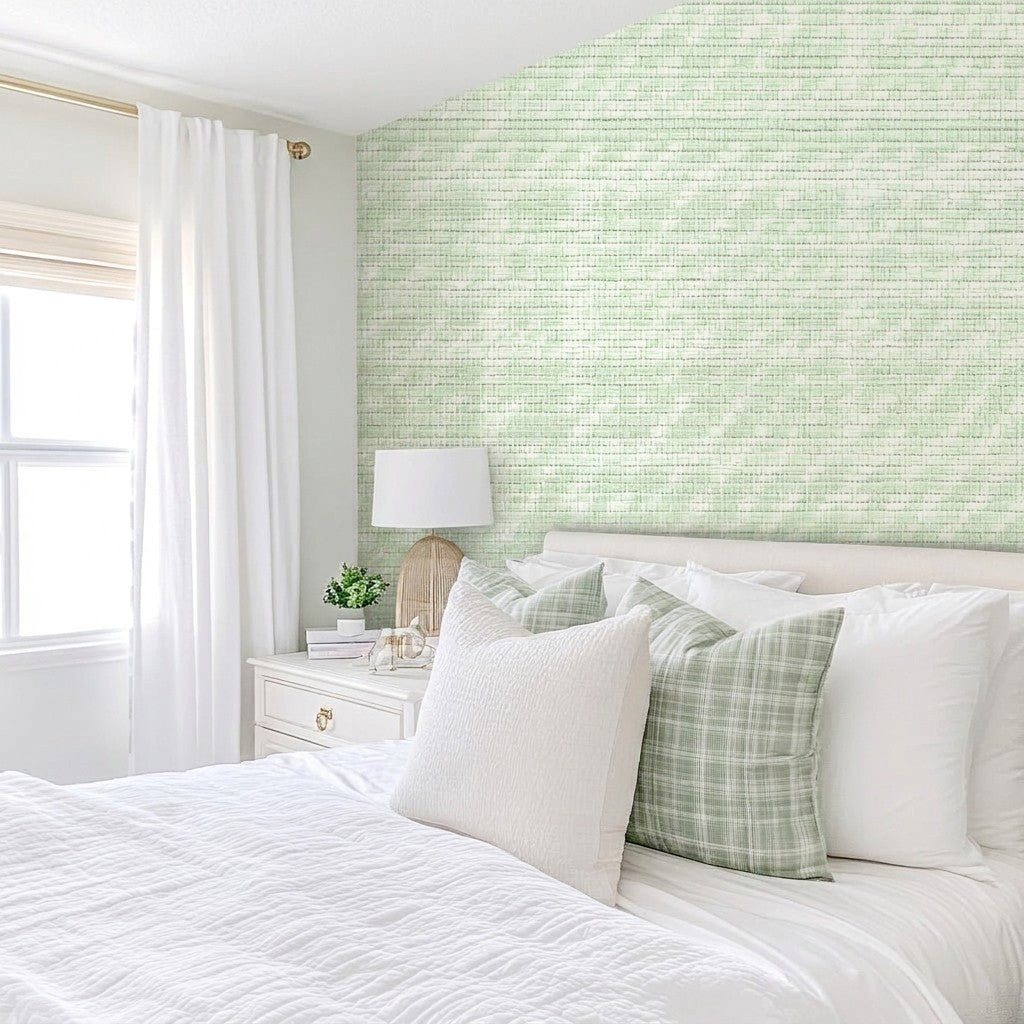Sage Check Faux Grasscloth Wallpaper