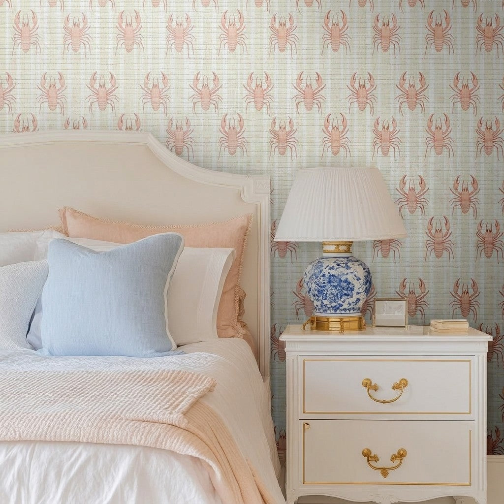 Larry Lobsters Faux Grasscloth Wallpaper