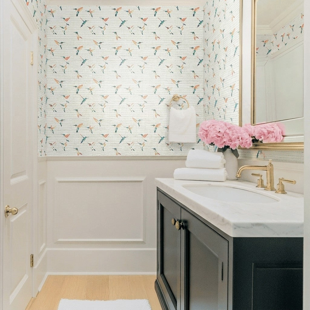 Hummingbirds Faux Grasscloth Wallpaper