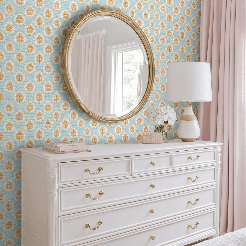 Magnolia Mist Faux Grasscloth Wallpaper