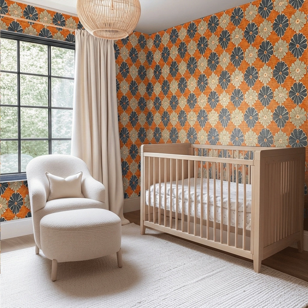Autumn Zinnia Faux Grasscloth Wallpaper