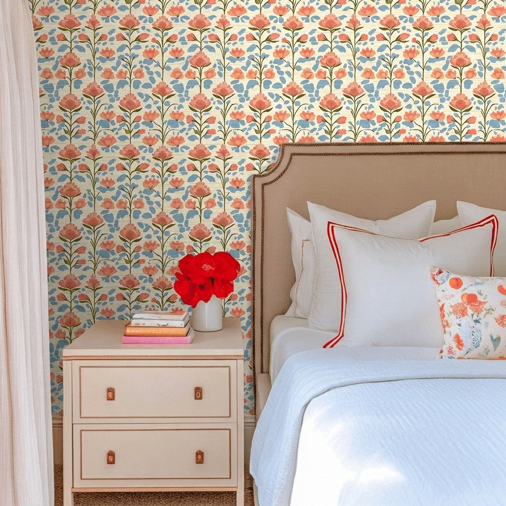 June In Bloom Faux Grasscloth Wallpaper