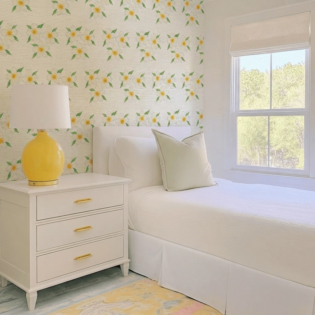 Yellow Sprouts Faux Grasscloth Wallpaper