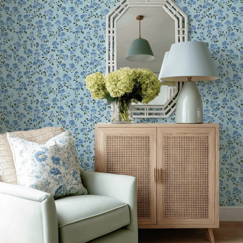 Wild Bloom Faux Grasscloth Wallpaper