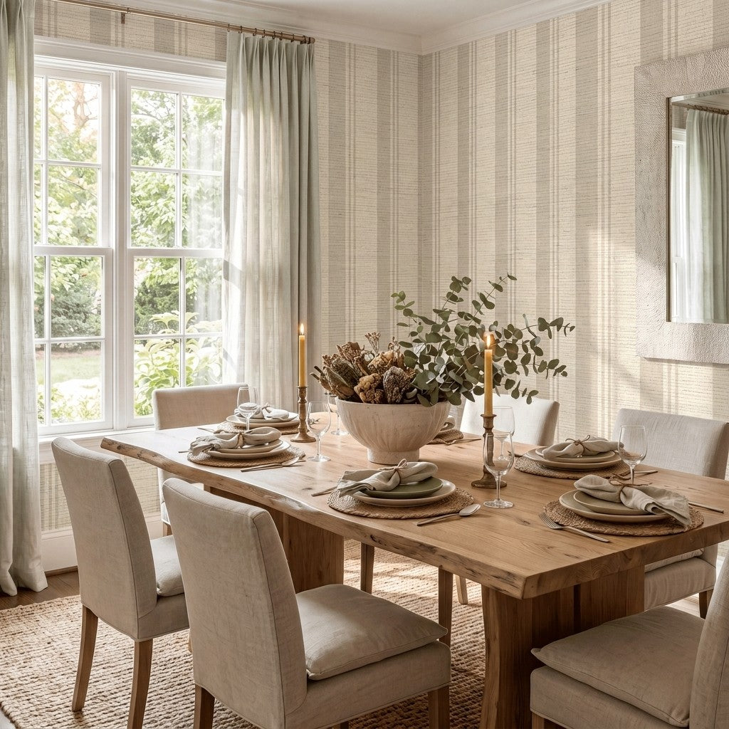 Hedgerow Travertine Stripes Faux Grasscloth Wallpaper