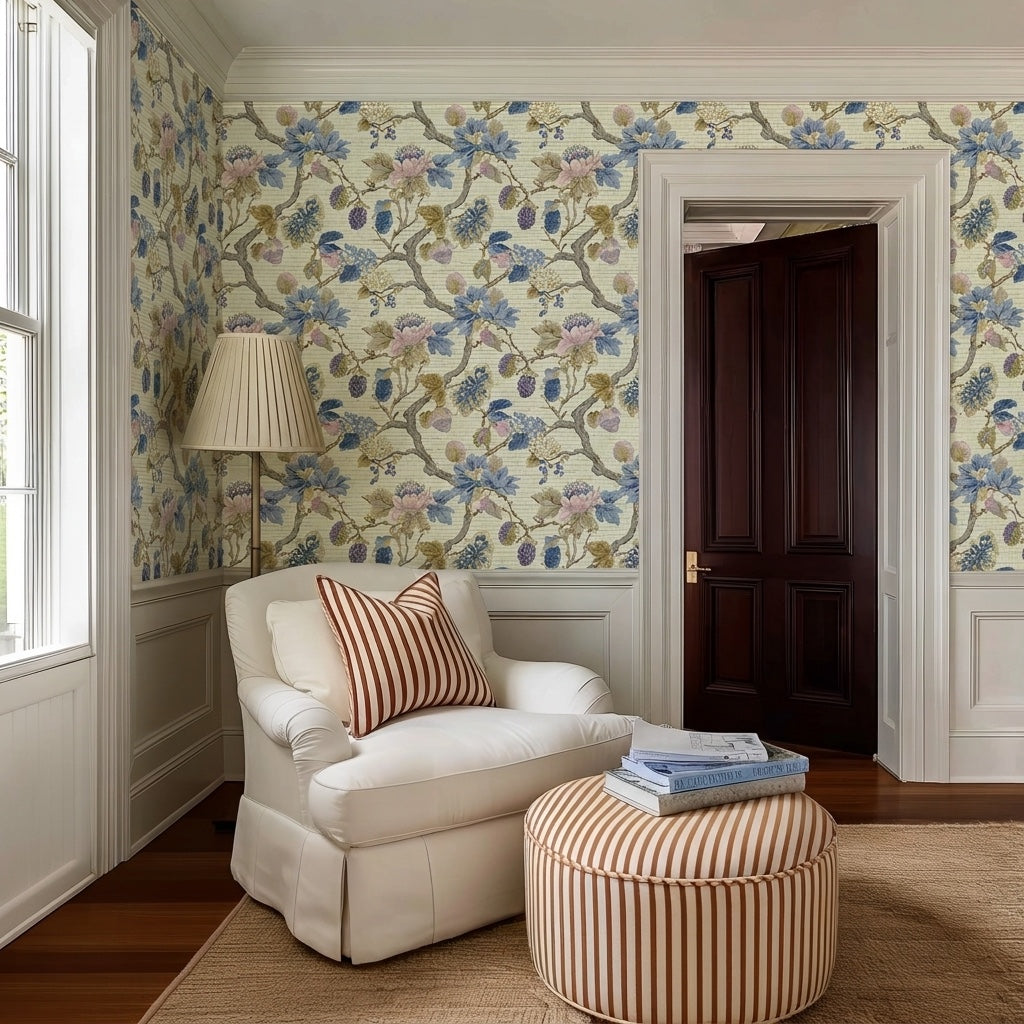 Blackberry & Bloom Faux Grasscloth Wallpaper