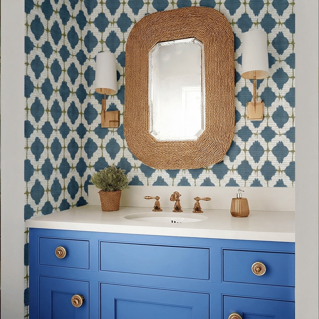 Bluebell Trellis Faux Grasscloth Wallpaper