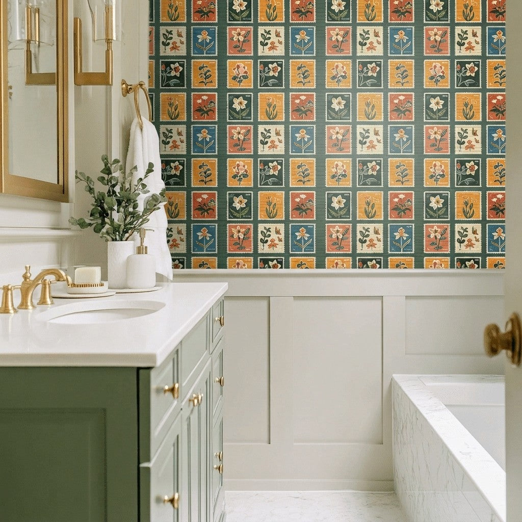 Penelope's Postage Faux Grasscloth Wallpaper