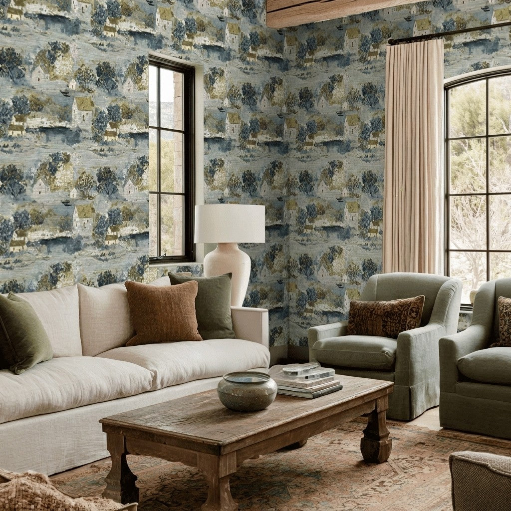 Storybook Green Faux Grasscloth Wallpaper