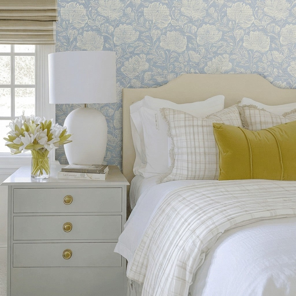 Muted Periwinkle Faux Grasscloth Wallpaper