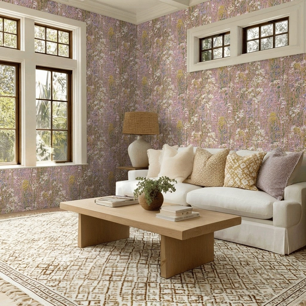 Pressed Florals Faux Grasscloth Wallpaper
