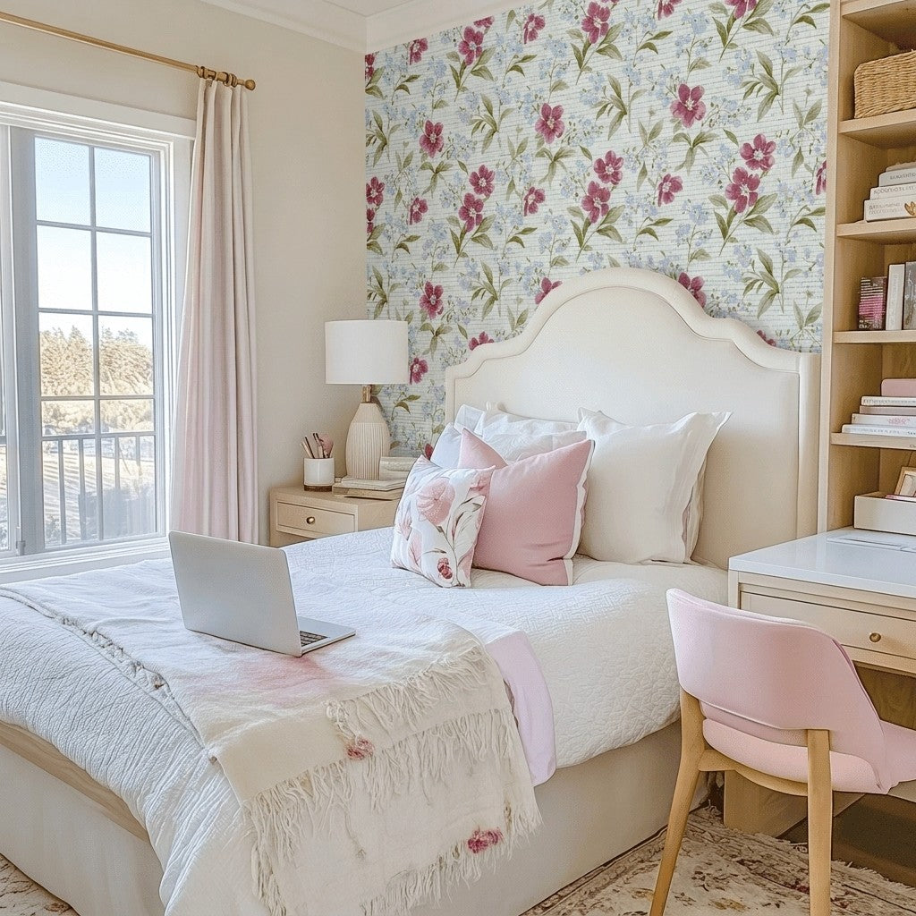 Wildflower Waltz Faux Grasscloth Wallpaper