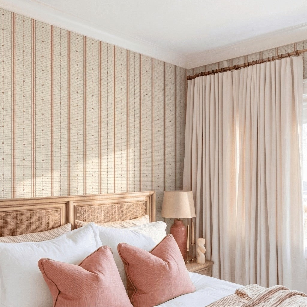 Orange County Terracotta Stripes Faux Grasscloth Wallpaper