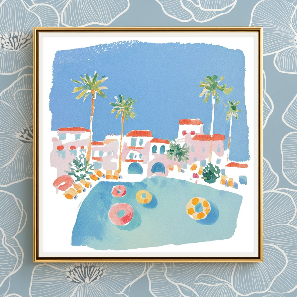 Relax at the Pool -  Art Print