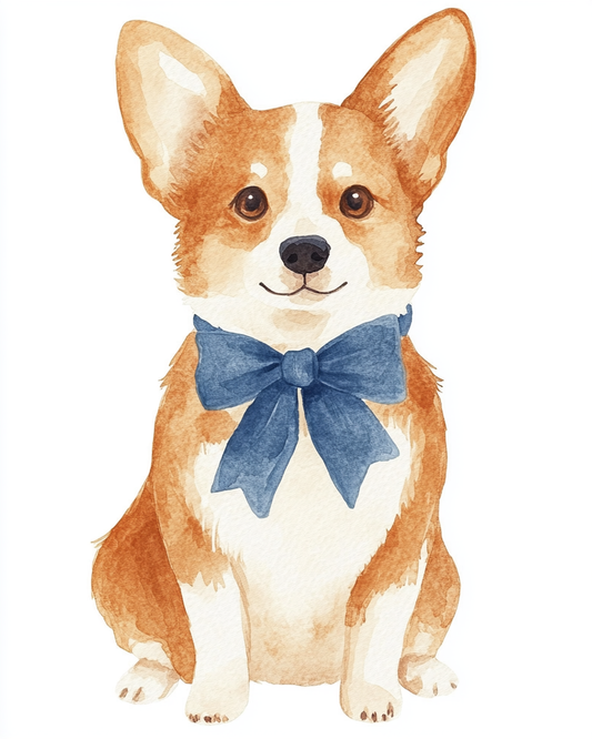 Blue Bow Corgi - Art Print