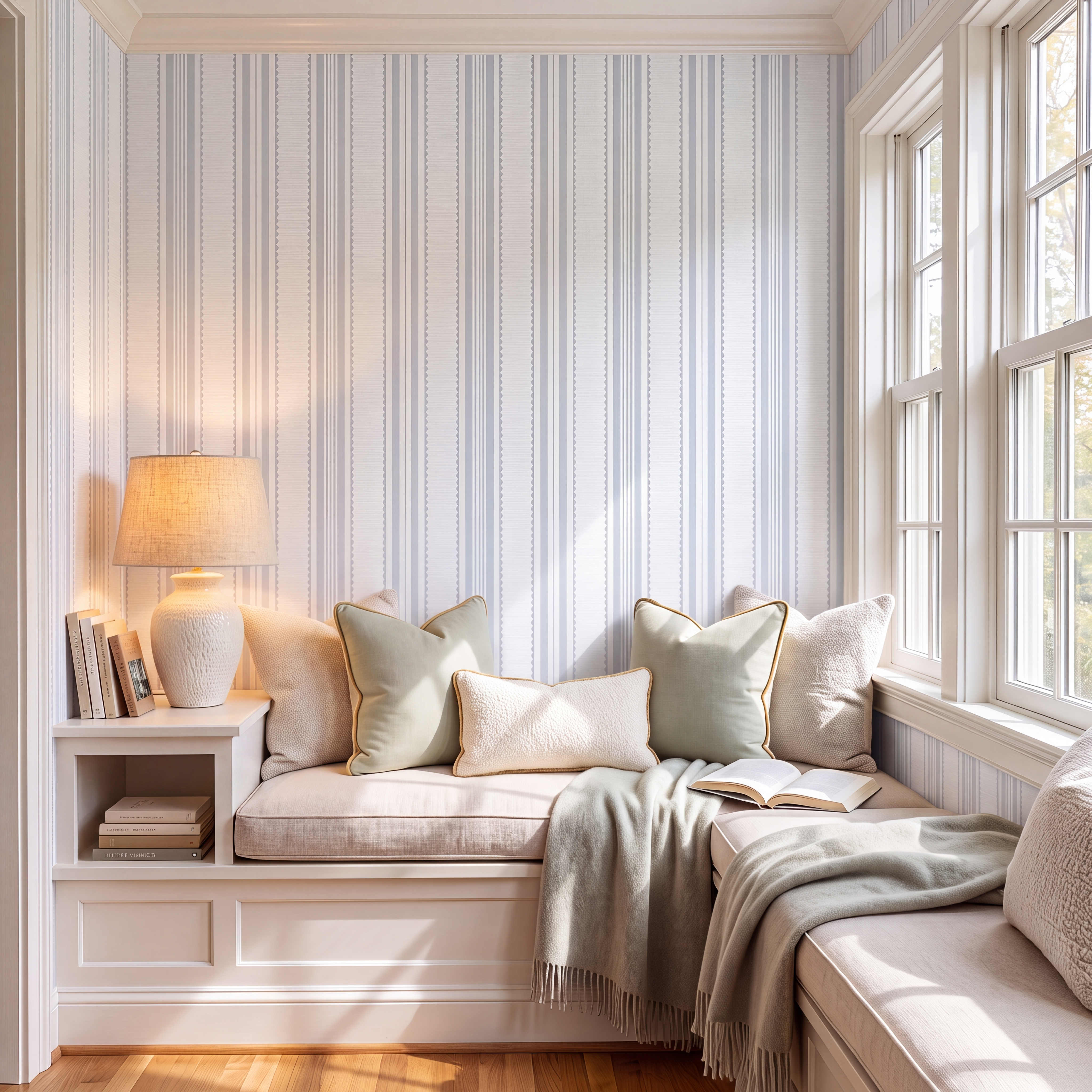Blue Dresses Seashell Stripes Wallpaper