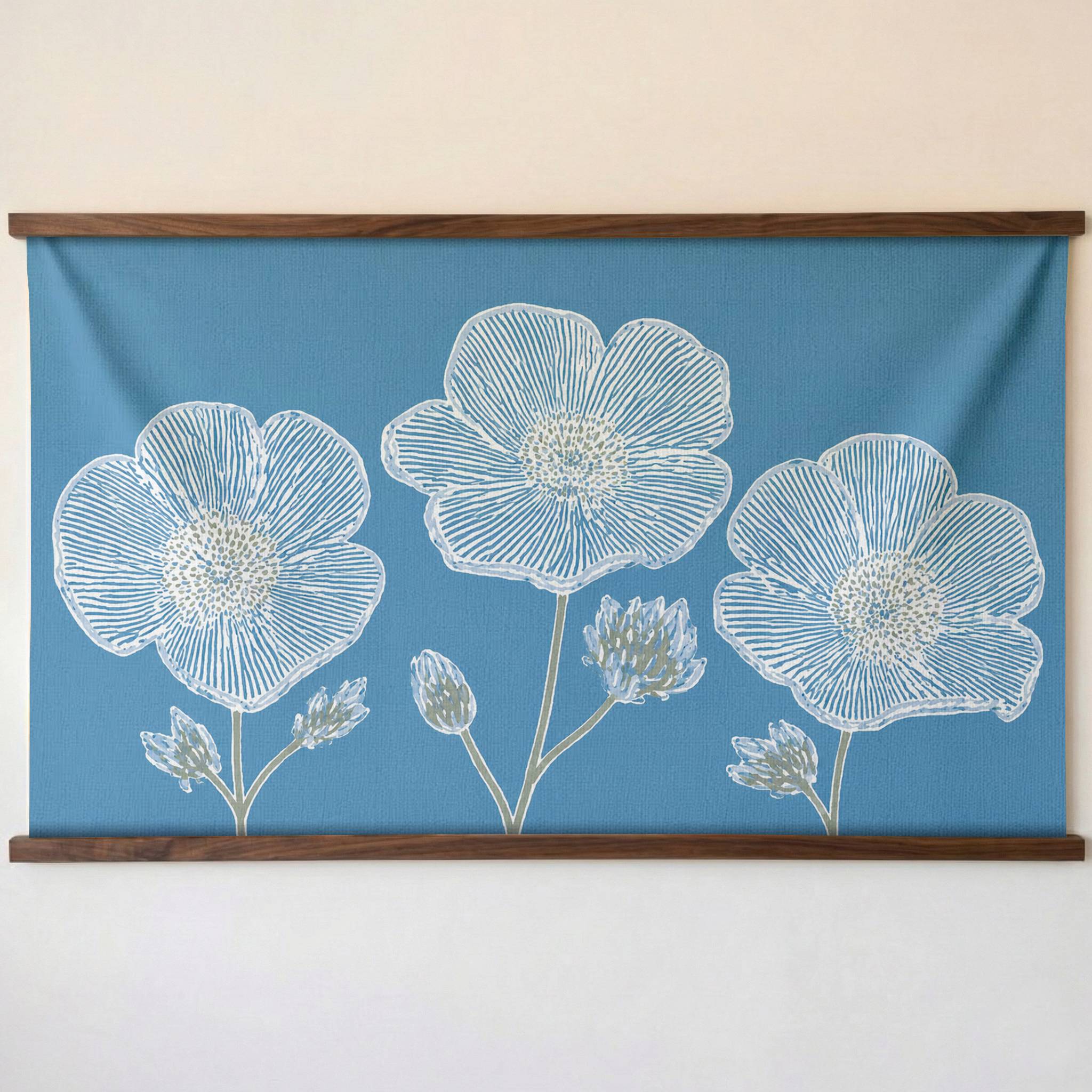 Blue Dresses Steel Blue Flower Study - Tapestry
