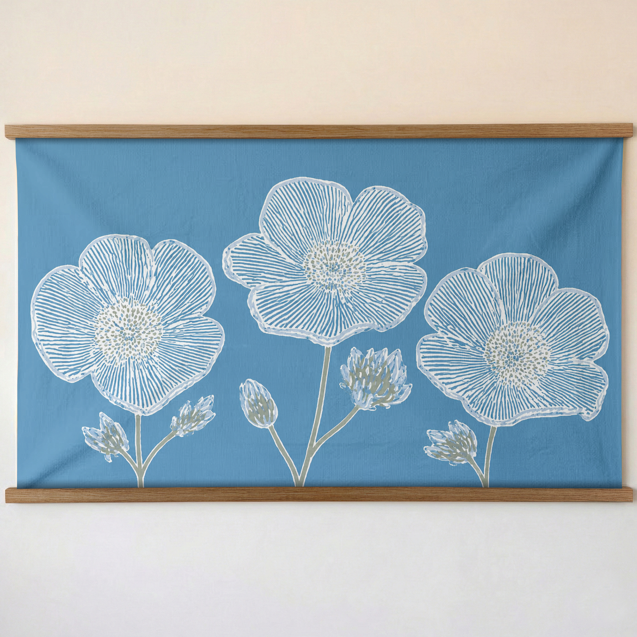 Blue Dresses Steel Blue Flower Study - Tapestry