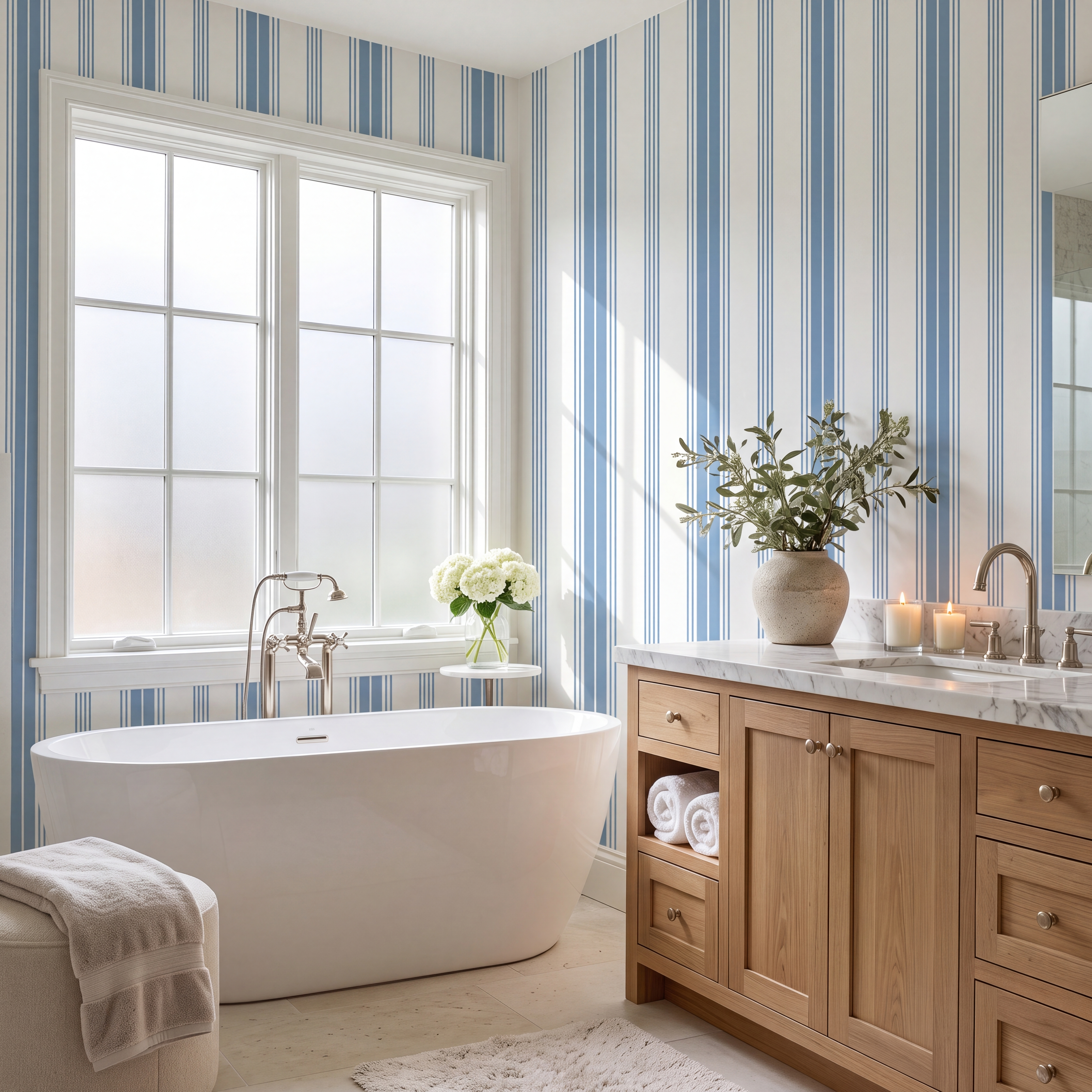 Blue Dresses Steel Blue Stripes Wallpaper