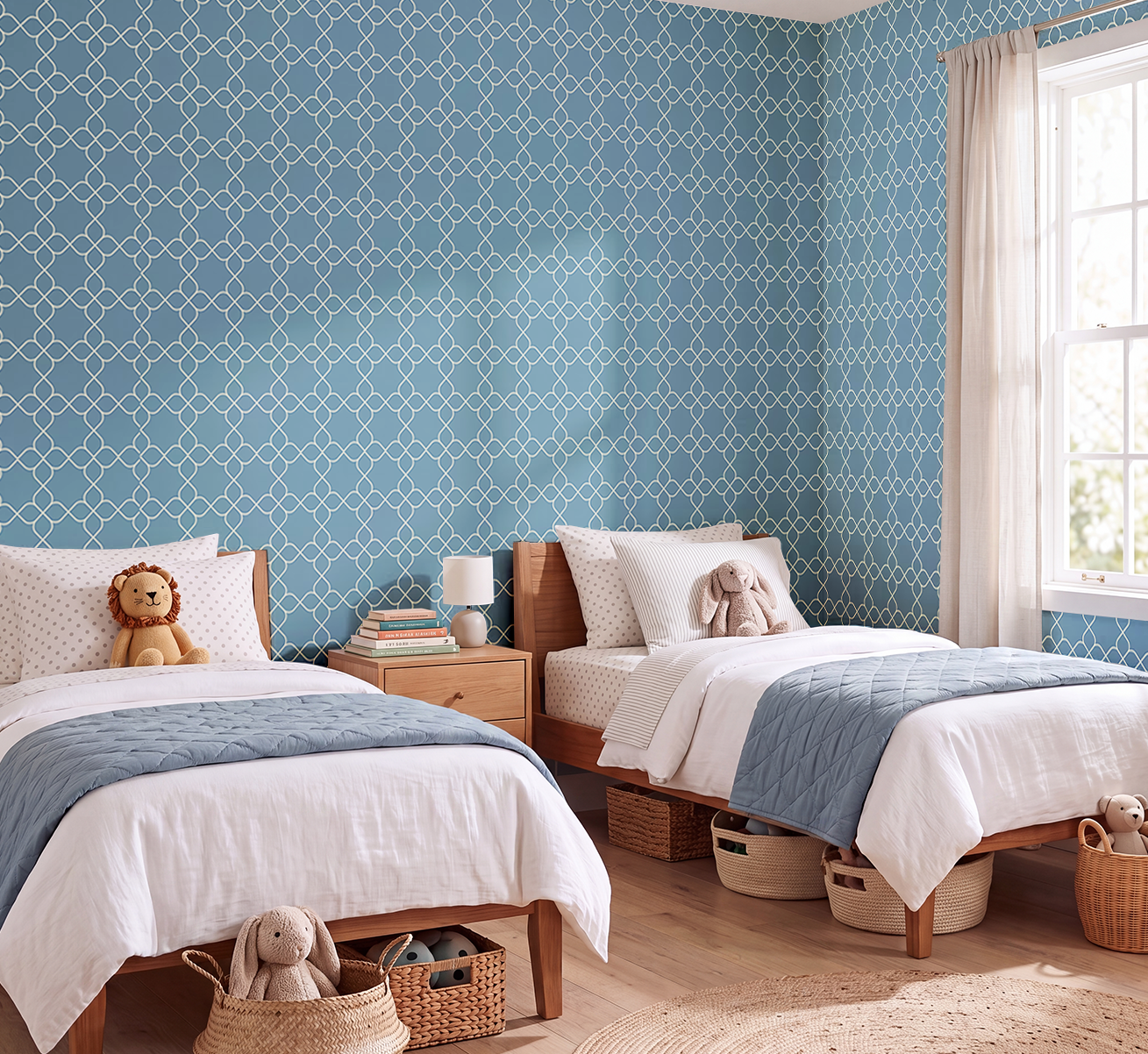 Chambray Tiles French Blue Trellis Wallpaper