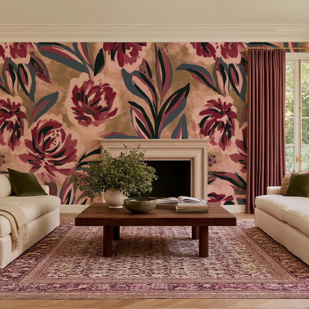 Cranberry Peony - Wall Mural